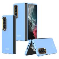For Samsung Galaxy Z Fold 4 Ultra Thin Color Contact Lens Plated Metal Frame All-inclusive Protection Folding Cell Phone Cover For Galaxy Z Fold 4 mėlyna