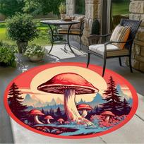 Trippy Psychedelic Mushroom Forest Print Round Rug Washable Non-Slip Indoor Outdoor Rug for Patio Living Room Bedroom Decor 80cm x 80cm