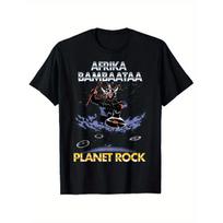 Men's Afrika Bambaataa Planet Rock Graphic T-Shirt - 100% Cotton, Regular Fit, Round Neck, Black with Vibrant Space Design, Casual & Trendy for All S