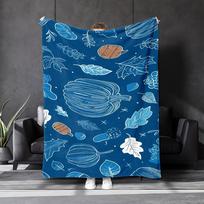 1pc Nordic Blue   Golden Flannel Fleece Blanket Heavyweight Double-Layer Soft Warm Throw with Pumpkin,Leaf   Birch Bar 130x150cm51x59in