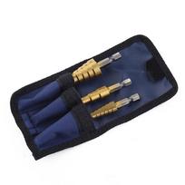 3Pcs/set Hexagonal shank straight groove step drill, titanium-plated pagoda drill, reaming step drill 4-12 4-20 4-32 cloth bag