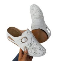 Women European American Style Closed Toe Half Slippers With Strap Wedge Heel Hollow Out Large Size Casual Slides Footwear 36 balta