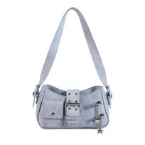 Fashi Handbag Y2K Underarm Bag Rivet Star Spicy Girl Shoulder Bag Armpit Bag Retro Crossbody Bag Shopping šviesiai mėlyna spalva