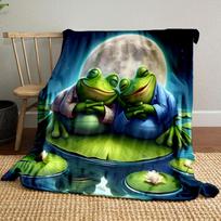 1PC Cartoon Green Big-Eyed Tree Frog Printing Adult Children Warm Blankets Home Travel Car Soft Comfortable Luxury Gifts 75x90cm