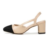 New Fashion Korean Style Pointed Toe Low Square Heel Flat Sandals for Women Color Matching Party Casual Ladies Footwear Large Size 32