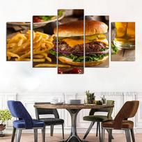 5 Panel Cheesy Beef Burgers HD Pictures Canvas Painting Delicious Fast Food Hamburger Posters for Dinning Room Wall Decor Quadro 20X35 20X45 20X55CM