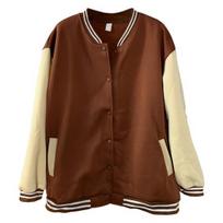 Moterų beisbolo palto spalva, atitinkanti elastingą rankogalių apykaklę unisex laisvi viršutiniai drabužiai, vienaeiliai retro amerikietiško stiliaus gatvės apranga, poros striukė S kava