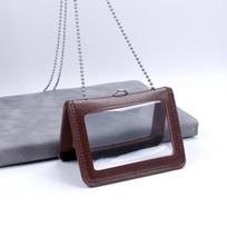 With Neck Strap ID Card Holder Double-Sided Leather Badge Holder Leather Card Cover  Work Bank Card Style 15