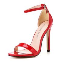 Solid Color Peep Toe Buckle Strap Women Sandals Thin High Heel Pumps Fashion Party Dress Shoes for Ladies 35 raudona