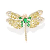 Vibrant Zircon Dragonfly Brooch with Freshwater Pearl - High-End Korean Style Corsage Accessory