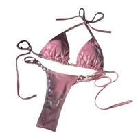2Pcs/Set Women Sexy Bikini Set Bright Surface Faux Pearl Halter Bra Lace-up Thong Set Quick Drying Swimwear Beachwear M rožinė