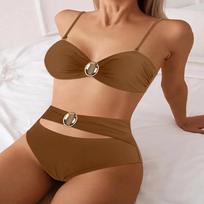 2025 Chic Solid Color One-Piece Bikini for Women - Sexy European & American Style Beachwear Small gintaras
