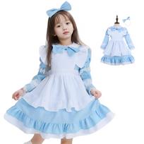 [R-Dream] Alice in Wonderland Costume for Girls, Kids, Short-SleeveLong-Sleeve Adjustable, Maid Outfit, Dress, Apron, Cute, Halloween, Fancy Dress,