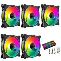 [Small Lab] HiFrost PC Case Fan 5-Piece Set 120mm 4-pin PWM LED ARGB 5V 3-pin Hub Controller with Remote Control, Color Changeable, Speed
