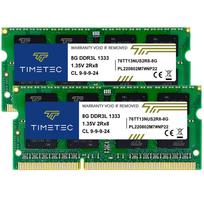 Timetec 16GB KIT (2x8GB) Laptop Memory DDR3  DDR3L 1333MHz PC3-10600 Non-ECC Unbuffered 1.5V  1.35V CL9 2Rx8 Dual Rank 204 Pin SODIMM