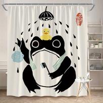 Cute Cartoon Frog Shower Curtain - Fun Animal Design with Yellow Duck, 70x70 Inches, Polyester, Includes Hooks, Machine Washable (as the picture,W90xH180cm)