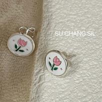 S925 Sterling Silver Tulip Flower Drip Oil Stud Earrings, Court Style Fashion for Girls 925 Sterling Silver