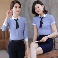 Women's Blue Stripe Short-Sleeve Shirt M mėlynos juostelės spalva