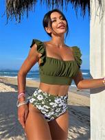New 2025 Ruffle Lotus Leaf Two-Piece Bikini Swimsuit S