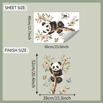 Colorful Flower Branch Panda Wall Stickers for Children's Bedroom Kids Room Decoration Kindergarten Home Decor Wallpaper (as the picture,40x60cm)