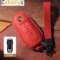 Leather Car Key Case Cover For Porsche Macan 911 Panamera Cayenne 2018 Replacement Boxster 986 987 981 Remote Fob Shell Keychain