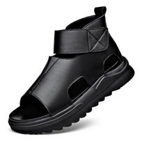 Men's Genuine Leather Velcro Beach Sandals – Trendy Roman Style, Soft Sole, High-Top Comfort 43