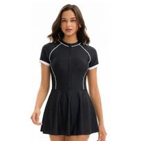 Skirt-type one-piece triangular swimsuit women's short-sleeved conservative sunscreen sports swimsuit S
