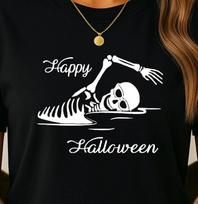 Swimming Skeleton 'Happy Halloween' T-shirt | Swimmers Halloween Tee, Swim Team S
