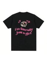 Cute Sad Hamster Funny Meme Im Literally Just A Girl Printed T-Shirts Wounisex's Clothing Retro Cotton Oversized Casual Loose Tops S