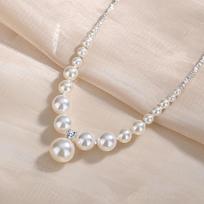 Luxurious S925 Sterling Silver Clavicle Necklace with Crushed Silver and French-Style Round Imitation Pearls. 925 Sterling Silver