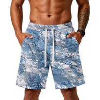 Men's Loose Fit Camo Print Sports Training Gym Beach Shorts with Pockets Elastic Waistband and Drawstring for Outdoor Activities L