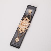 Retro Pearl Beauty Elastic Waistband: Women's Versatile Ultra-Wide Mirror Leather Belt juoda