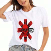 Rock Skull Ladies Cotton T Shirt, Premium Cotton Quality Print,Durable And Long Lasting, Stylish Casual Wear, Rock And Roll Music Fans, Skull Image De S