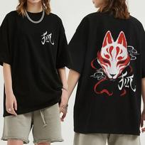 Japanese Anime Kitsune Fox Mask Graphic T Shirt Unisex Fashion Oversized T-Shirt Unisex's 100% Cotton Short Sleeve Tees Streetwear L