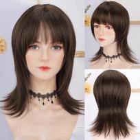 16 Inch Straight Bangs Wig Fiber Synthetic Wig Heat-resistant Non-Glare Natural Cosplay Hairpiece For Women Daily Use Korean Fashion 16inches juoda