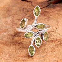 Peridot žiedas, gimimo akmenų papuošalai, sidabrinis žiedas, 925 sterlingų sidabras, pareiškimo žiedas 5 žalia