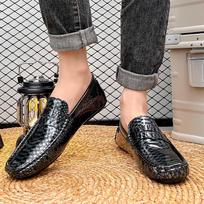 Men’s Moccasins Loafer Color Driving Shoes Comfort Flats Casual Slip-ons Plus Size Pea Shoes for Men EU: 38 juoda