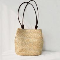 Vasarinė šiaudinė peties rankinė moterims, didelės talpos, pintas kibiro formos krepšys, kelioninė, rankų darbo tote krepšys 28x15x26cm smėlis