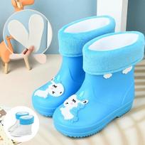 Children's Rain Boots, Girls' Drawstring with Fleece, Boys' Anti Slip Water Shoes, Cartoon Cute Rain Boots, Children's Rain Shoes 34/35