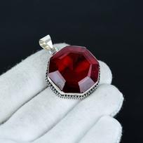 Raudonas granato pakabukas, 925 svarų sterlingų sidabro pakabukas, aštuonkampis rankų darbo pakabukas, antikinis pakabukas, granato akmens pakabukas, dovana jam 2.16" raudona