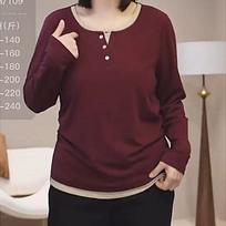 Plus Size Women's Autumn and Winter German Velvet Bottoming Shirt with Fashion All-match Fake Two-piece Top XXXXXL vyno raudonos spalvos