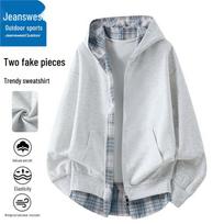 Jeanswest Men's Faux Two-Piece Hooded Zip-Up Sweatshirt XL