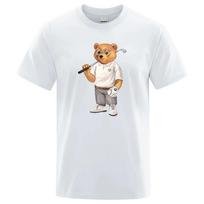 Gentleman Teddy Bear Playing Golf Men T Shirts Summer Cotton Sweat T-Shirts Breathable Loose Clothes Hip Hop Street Short Sleeve S balta