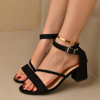 Summer Fashion Women's Sandals Medium High Heel Outdoor Sandalias Elegant Wedding Shoes Bridal Buckle Strap Gladiator Sandals 35