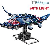 Mechanical Manta Ray Building Blocks Creative Model Kids Assembly Toy Gifts Light Bricks Sea Animal Mobulidae Life Set