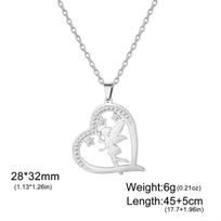 Heart Shaped Elves Fairy Pendant Necklace Stainless Steel Flower Angel Pixie Necklaces Rhinestones Birthday Jewelry Gift