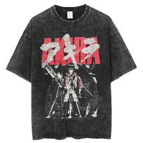 Vintage Wash T-shirt Do Old Japanese Anime Akira Street Y2k Short Sleeve Harajuku Cotton Neutral Top Fashion Round Neck T-shirt L