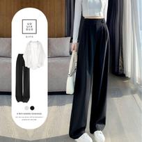 Women's Summer High-Waisted Drapey Wide-Leg Suit Pants - Slimming, Casual, Floor-Length for Petite White Shirt [Single Piece]