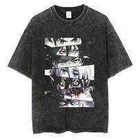 Attack on Titan Shingeki no Kyojin Core Characters Iconic Eyes Collage Graphic Print Vintage Washed Distressed Oversized Short Sleeve Casual L