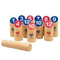 Finnish Skittles Game - FFF - Official Product French Team FFF - Natural Wood - 12 Skittles + Thrower - Portable